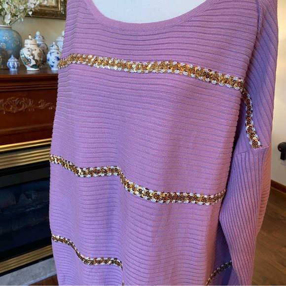 JM Collection • Lavender & Gold Sequin Stripe Sweater • Plus Size 3X NWT - Picture 2 of 7